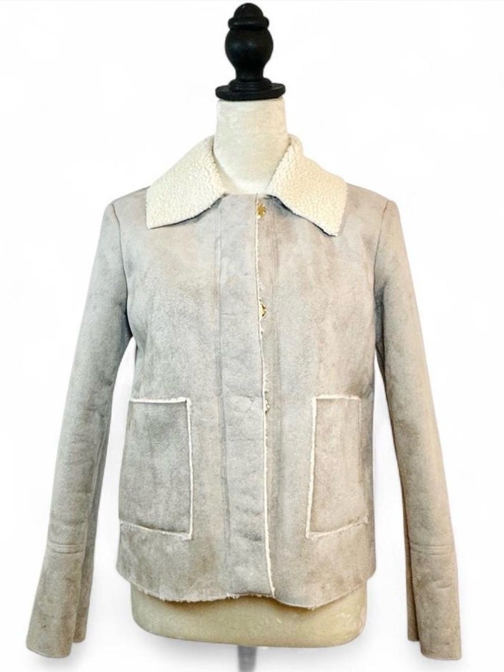 IMNYC Neutral Faux Suede Shearling Jacket XS